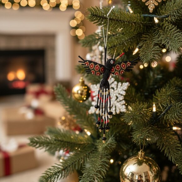 Hummingbird Beaded Bag Charm Key Ring – Handmade Keychain Pendant Holiday Gift - Picture 3 of 5